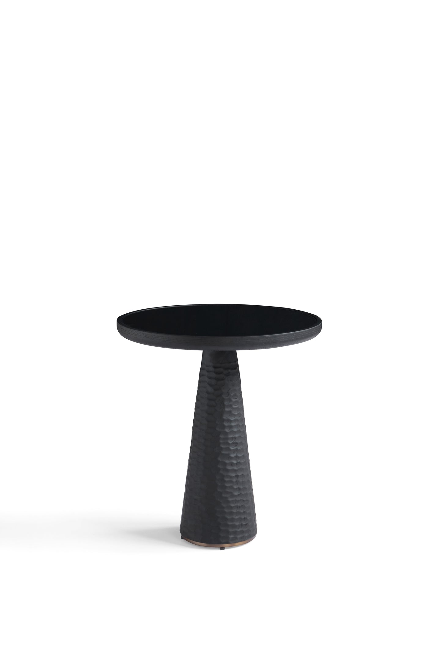 Contemporary Black Glass and White Wax Wood Side Table