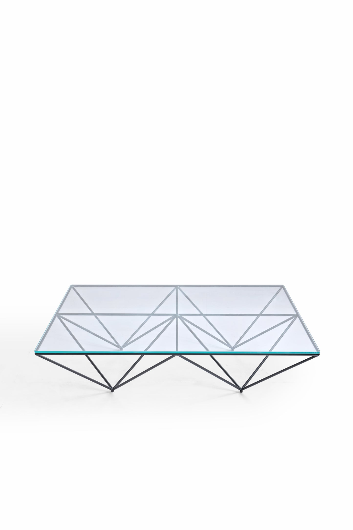 Contemporary Black Metal and Ultra-White Tempered Glass Coffee Table