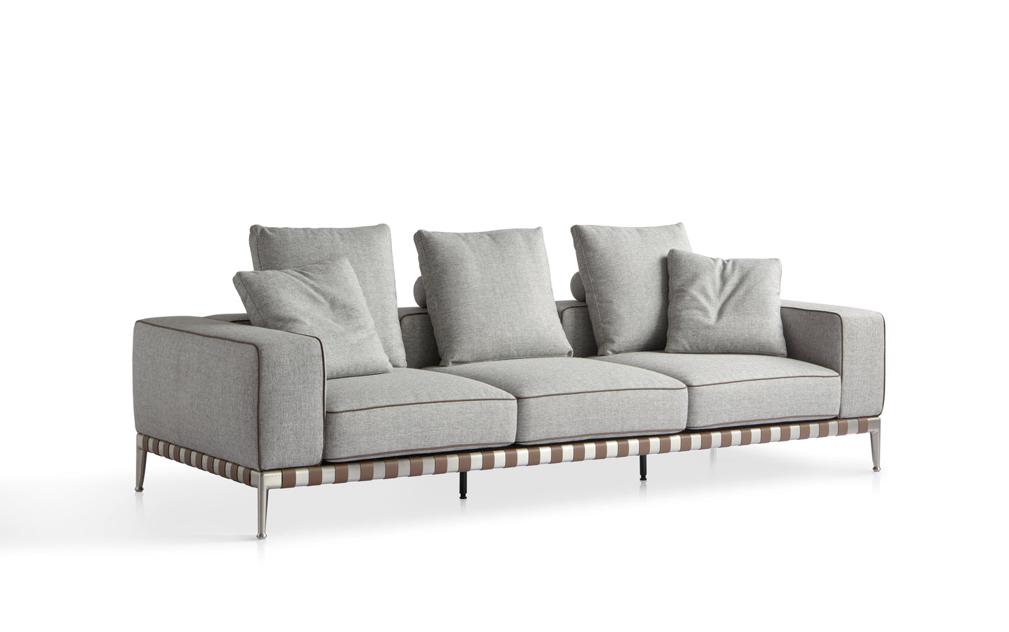 Contemporary Multi-Layered Wood and Larch Sofa with Stainless Steel Base