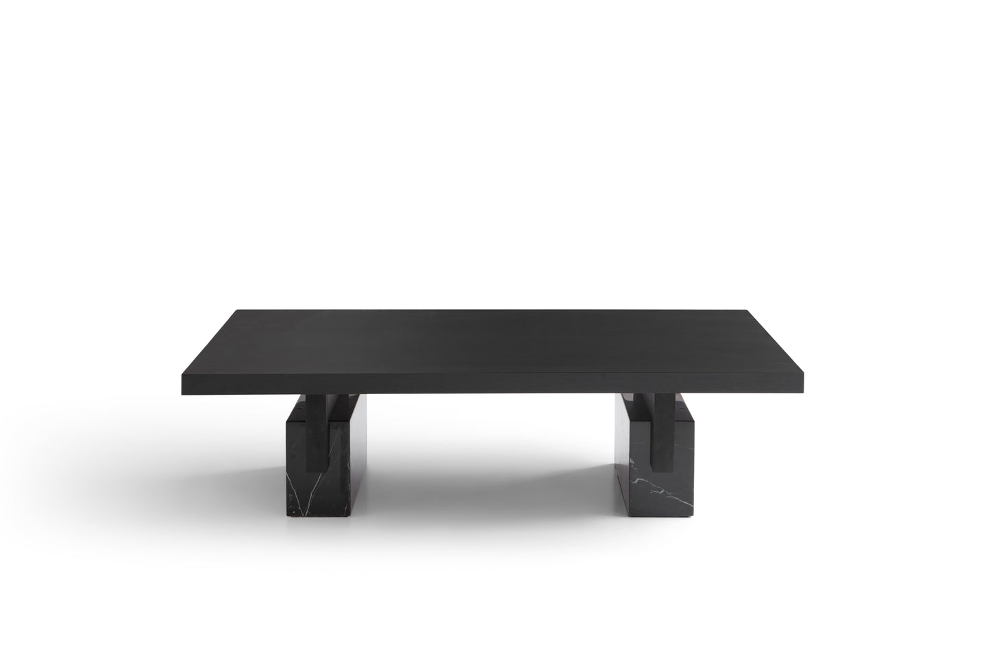 Contemporary White Wax Wood & Marble Coffee Table