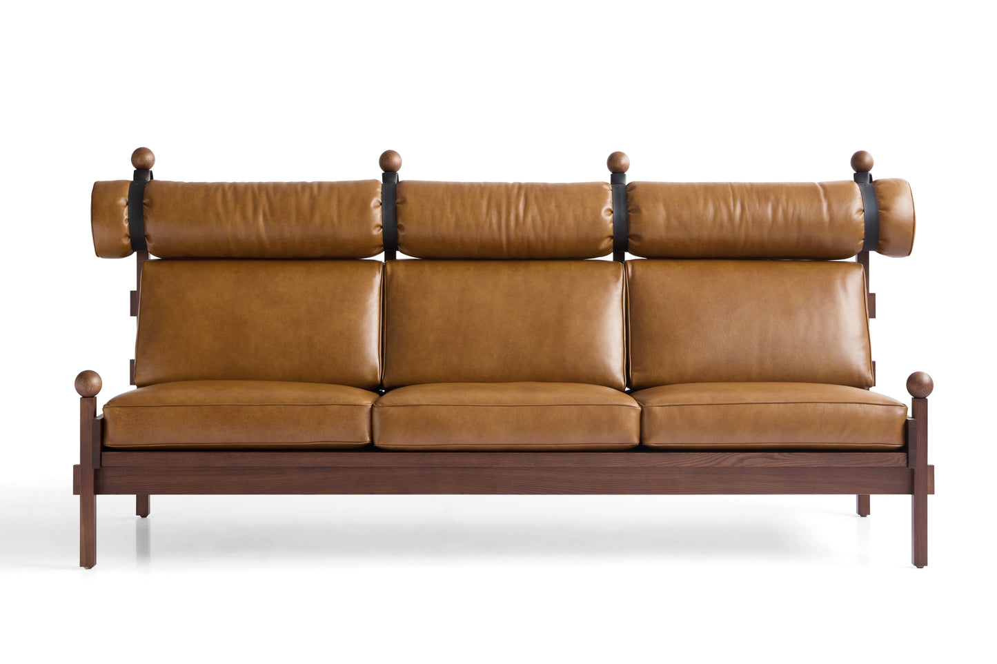 Elegant Walnut-Colored Waxwood Leather Sofa