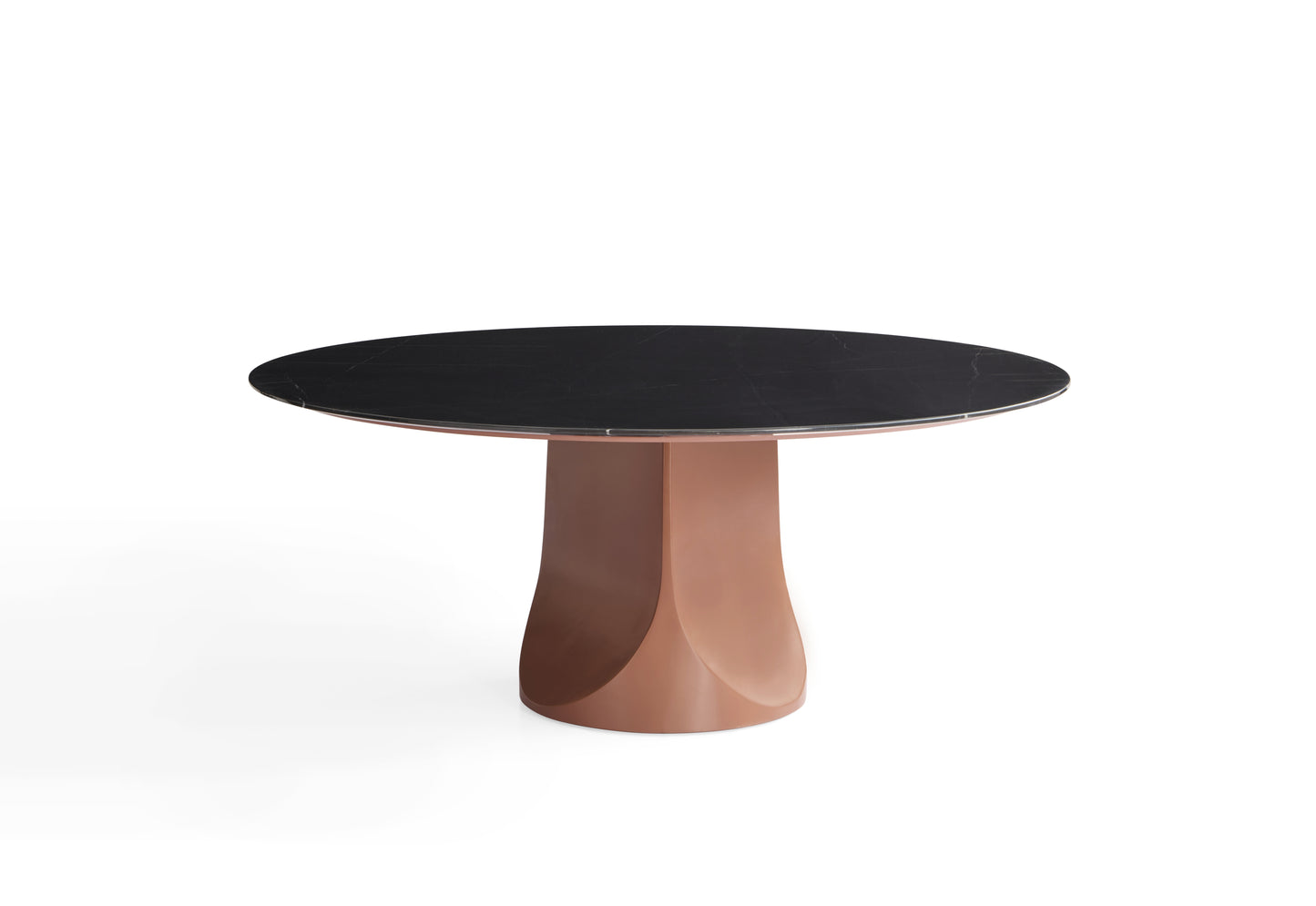 Modern Multilayer Board Dining Table with Iron Red Finish and Black and White Marble