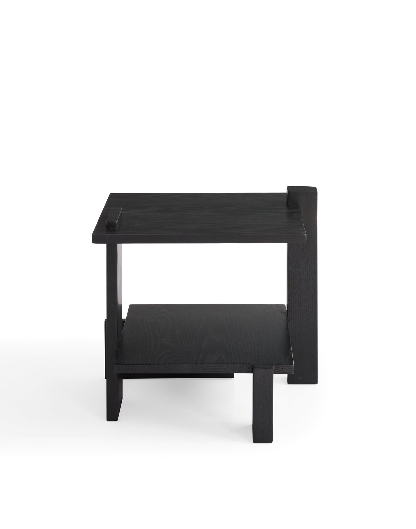 Modern Red Oak Veneer Side Table with Matte Black Finish