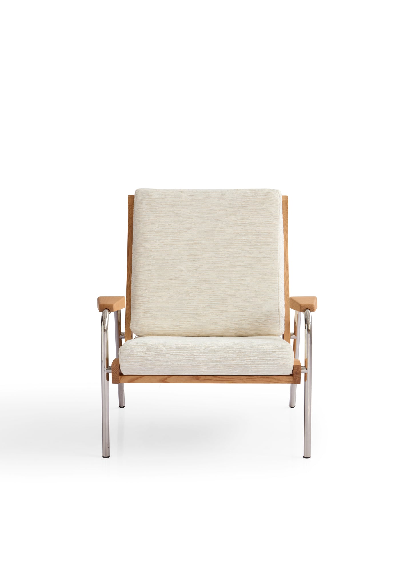 Modern White Wax Wood Armchair with High-Density Sponge Cushion