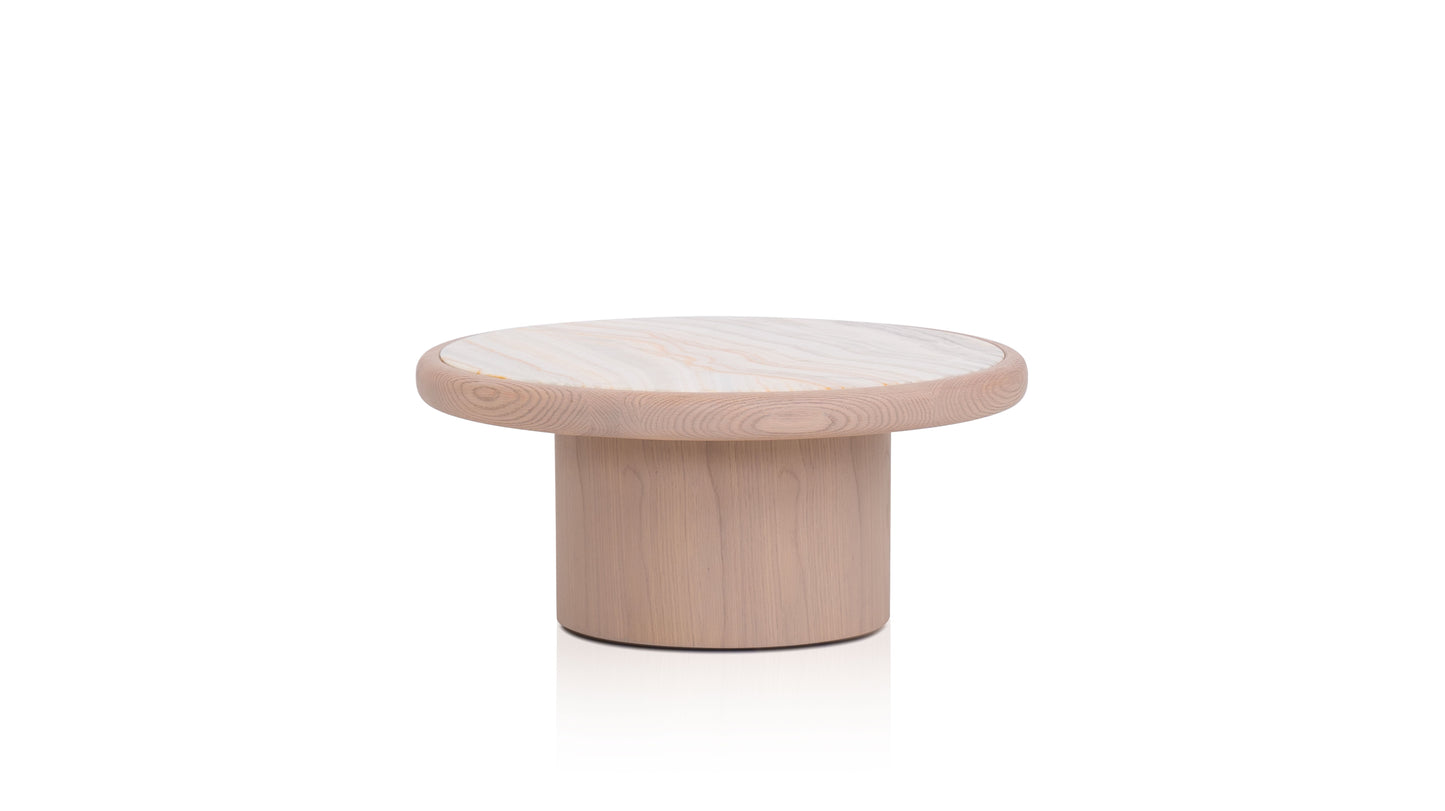 Pampas Round Oak Coffee Table with Multicolor Agate Marble Top