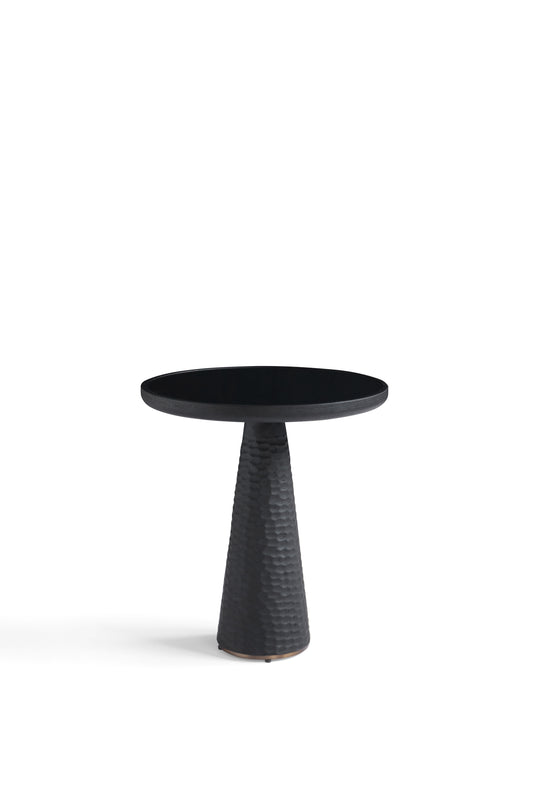 Contemporary Black Glass and White Wax Wood Side Table