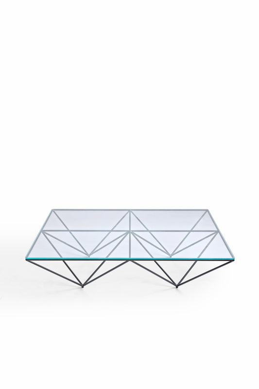Contemporary Black Metal and Ultra-White Tempered Glass Coffee Table