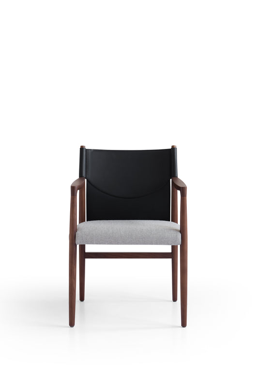 Contemporary Walnut Finish Dining Chair with Saddle Leather