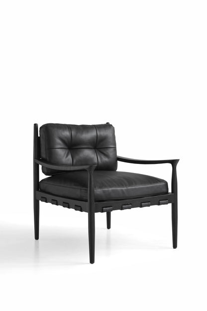 Contemporary White Wax Wood Armchair with High-Resilience Foam and Faux Suede Upholstery