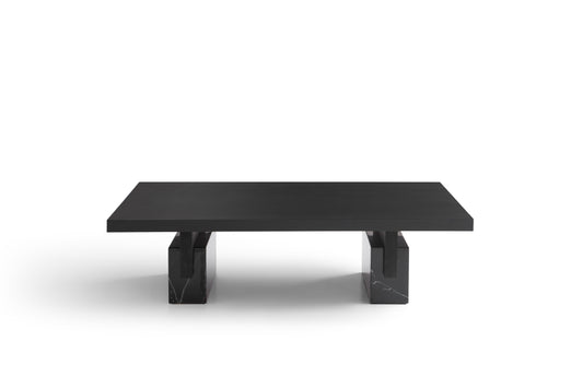 Contemporary White Wax Wood & Marble Coffee Table