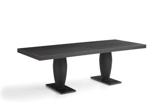 Contemporary White Waxwood Dining Table with Stainless Steel Accents