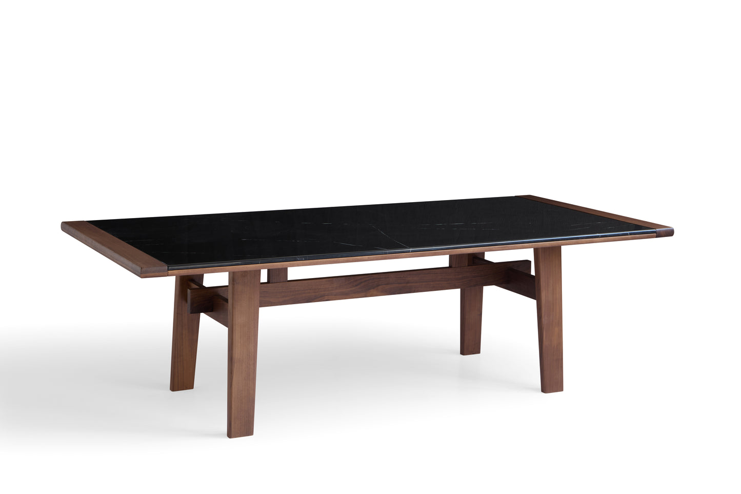 Elegant Walnut Finish Dining Table with Marble Accents