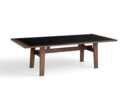 Elegant Walnut Finish Dining Table with Marble Accents