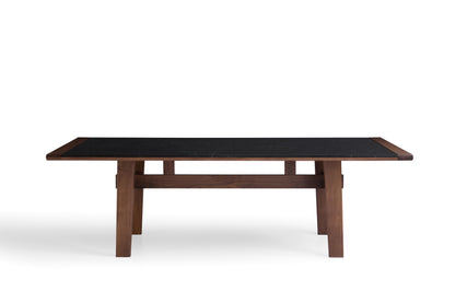 Elegant Walnut Finish Dining Table with Marble Accents
