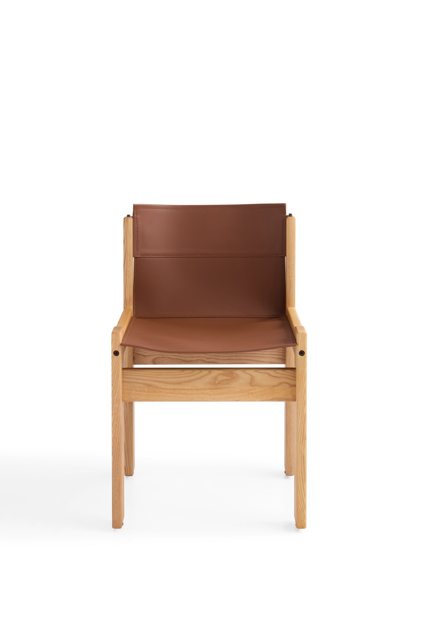 Elegant Wooden Dining Chair with Saddle Leather Upholstery