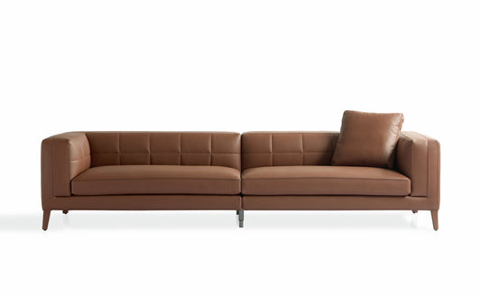 Luxurious Solid Larch Wood Sofa with High-Resilience Foam and Full Leather Upholstery