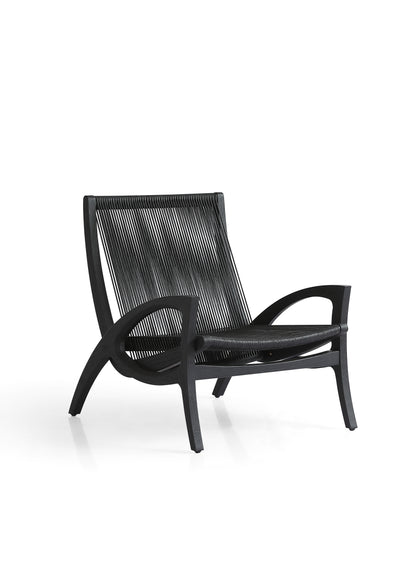 Modern Black Wax Rope Lounge Chair with White Ash Wood Frame