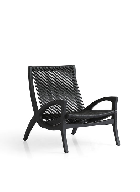 Modern Black Wax Rope Lounge Chair with White Ash Wood Frame