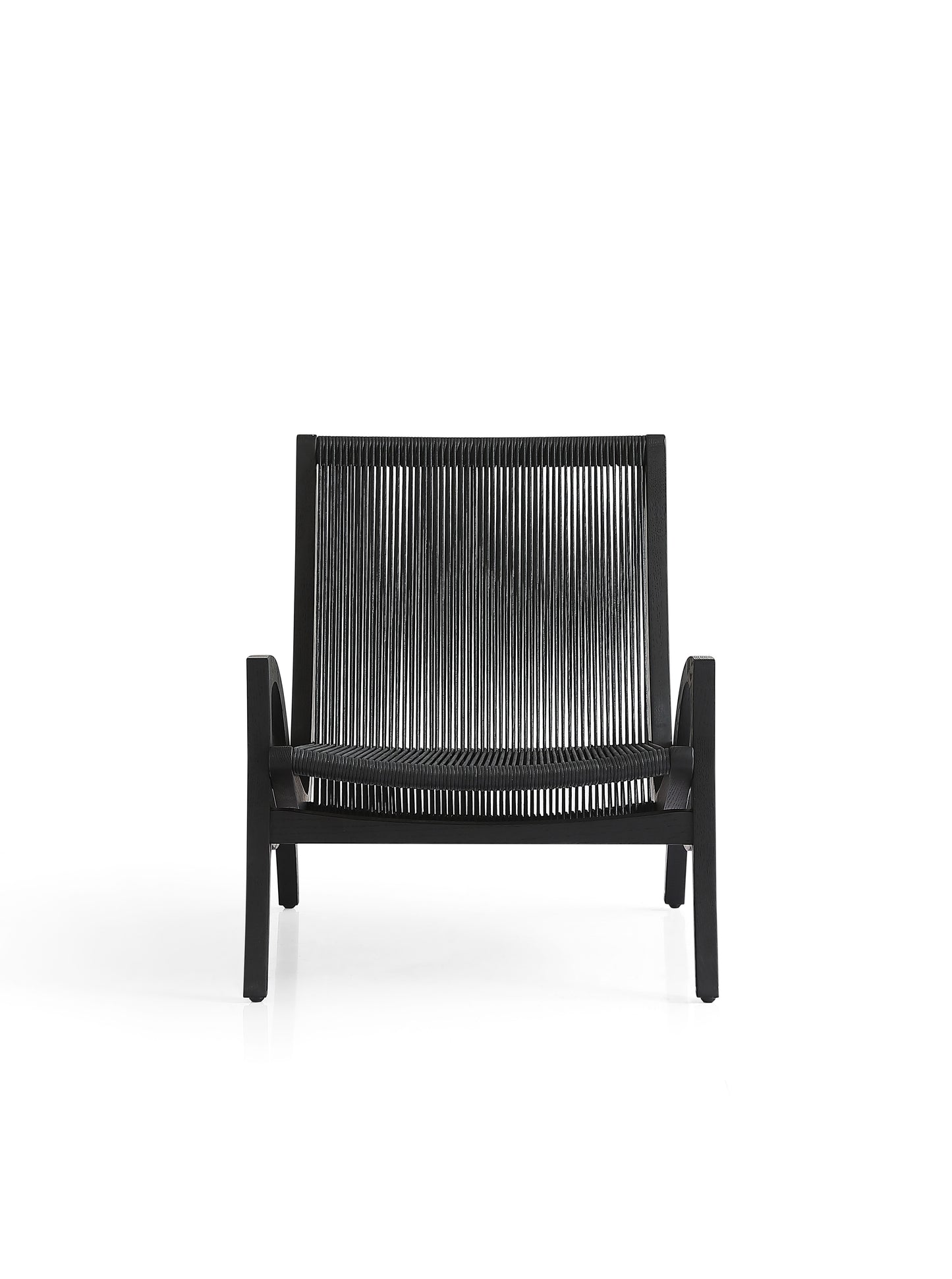 Modern Black Wax Rope Lounge Chair with White Ash Wood Frame