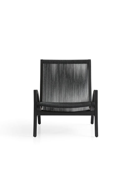 Modern Black Wax Rope Lounge Chair with White Ash Wood Frame