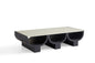 Modern Minimalist White Oak Coffee Table with Matte Black Finish and Moonlight Beige Marble Top