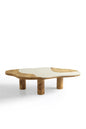 Modern Multilayered Coffee Table with Burl Wood Veneer and Natural Travertine Top