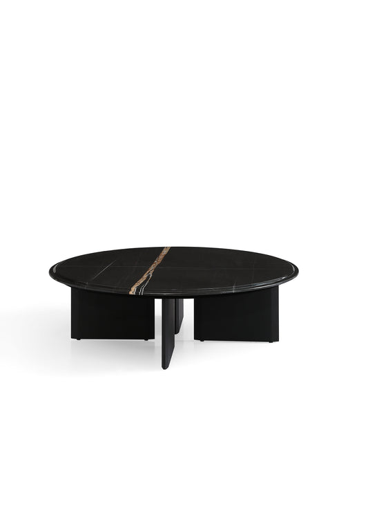 Modern Red Oak and Laurent Black Gold Marble Coffee Table