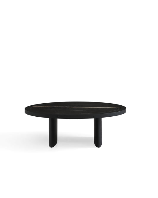 Modern Red Oak & Black Marble Coffee Table