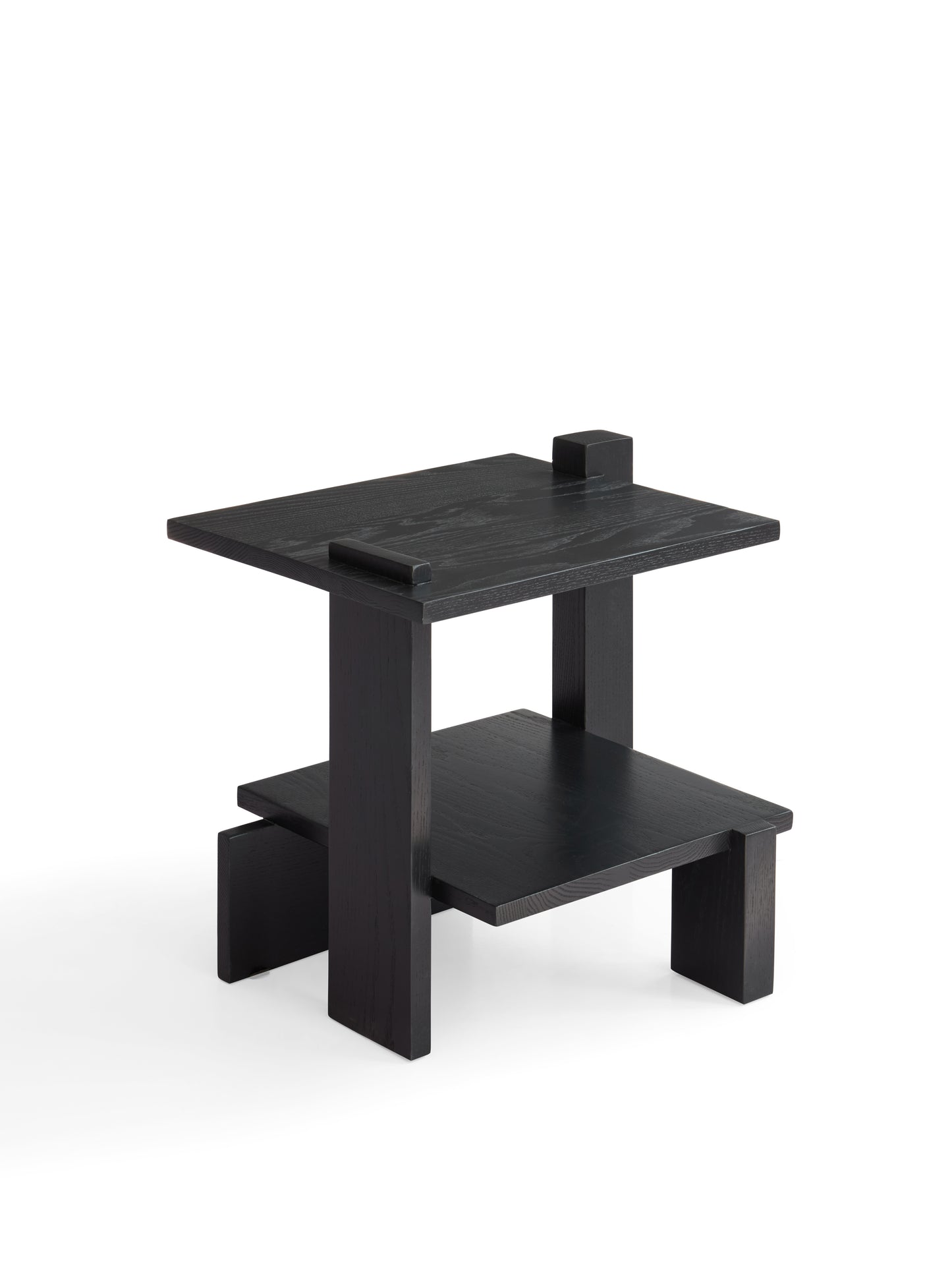 Modern Red Oak Veneer Side Table with Matte Black Finish