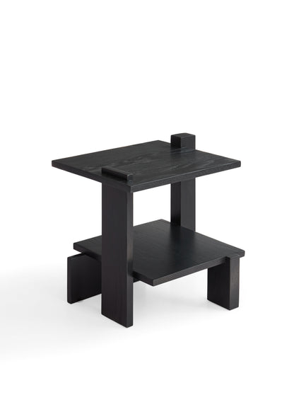 Modern Red Oak Veneer Side Table with Matte Black Finish