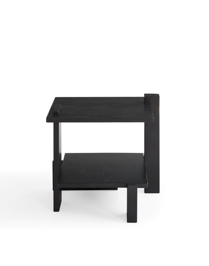 Modern Red Oak Veneer Side Table with Matte Black Finish