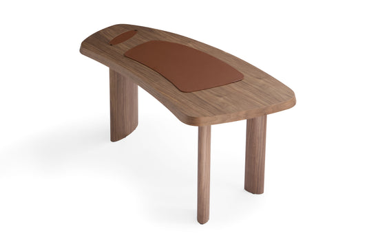 Modern Rubberwood Desk with Black Walnut Veneer and Integrated Power Outlets