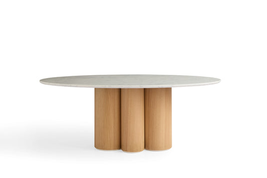 Modern White Oak and Marble Dining Table