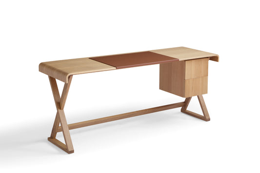 Modern White Oak Writing Desk with Leather Pad