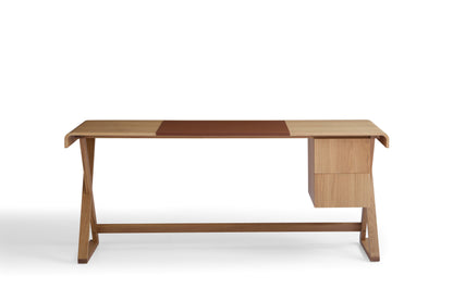 Modern White Oak Writing Desk with Leather Pad