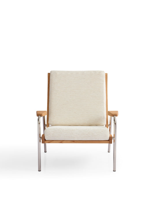 Modern White Wax Wood Armchair with High-Density Sponge Cushion