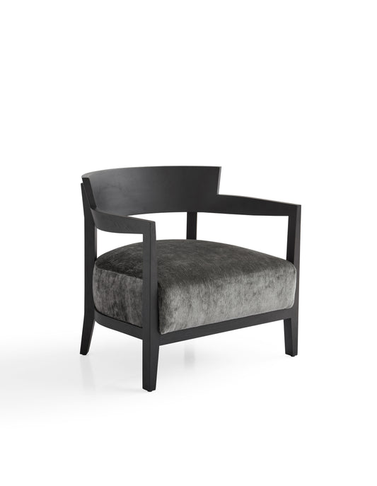 Modern White Wax Wood Armchair with High-Resilience Sponge and Matte Black Finish