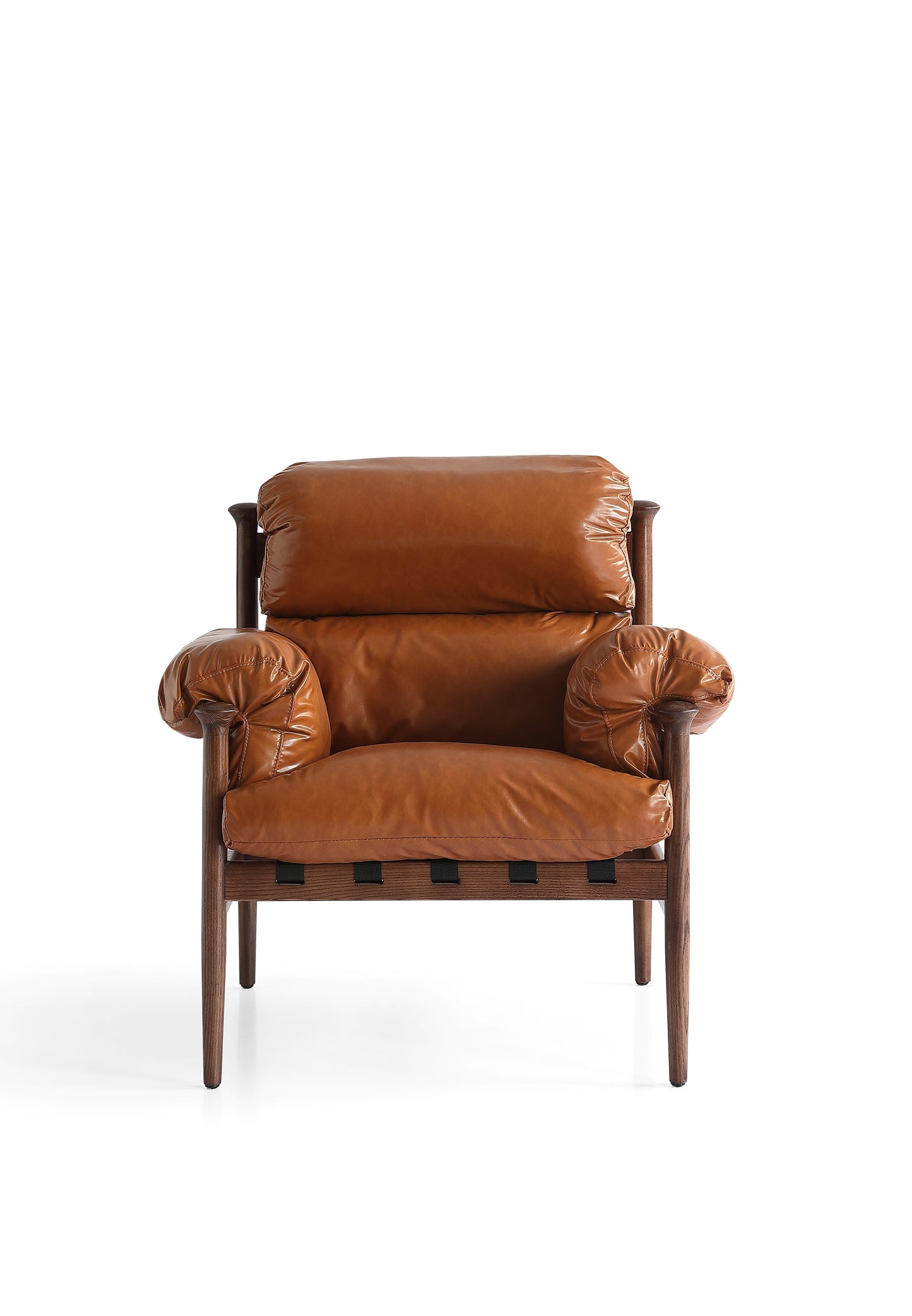 Modern White Wax Wood Armchair with Walnut Matte Finish and High-Density Foam