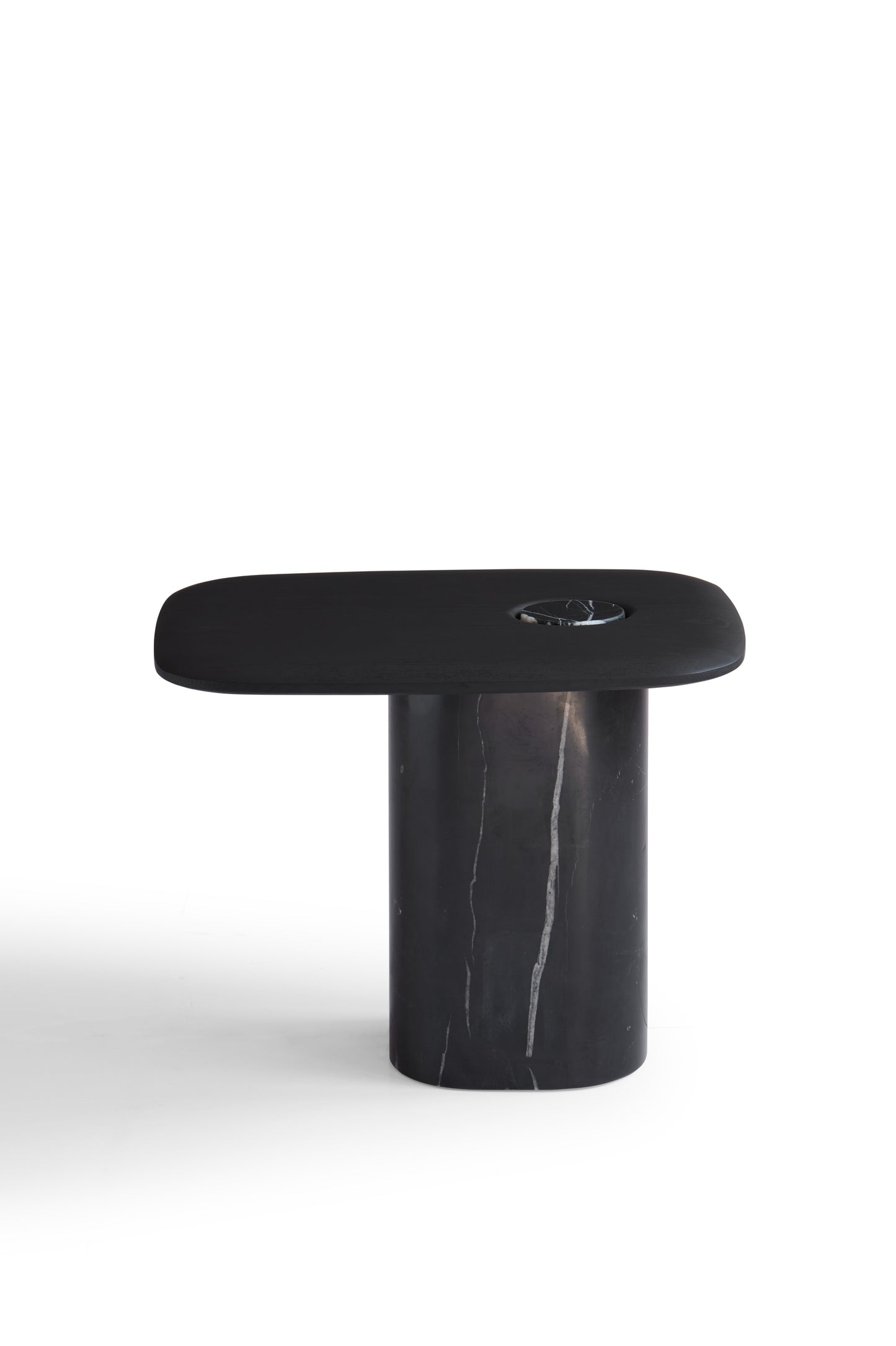 Modern White Wax Wood & Marble Side Table