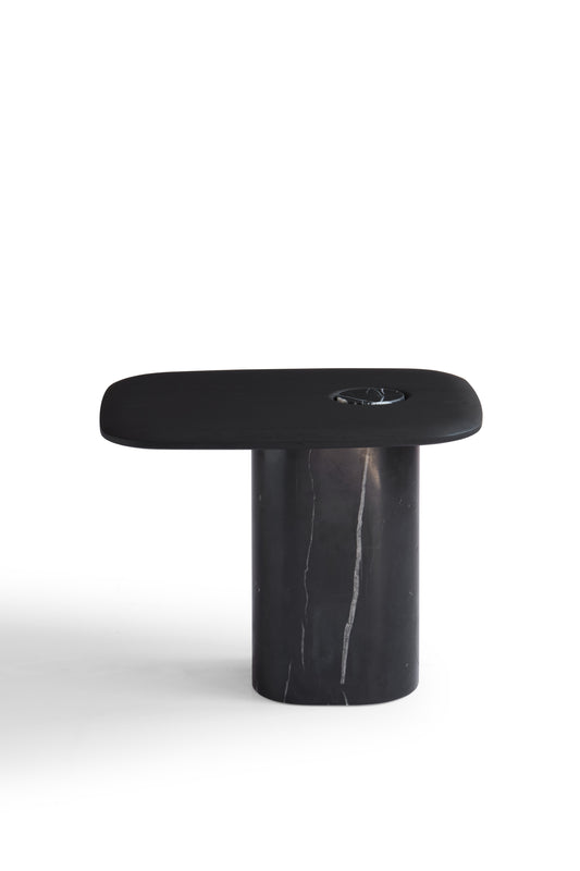 Modern White Wax Wood & Marble Side Table