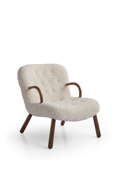 Modern Wool-Blend Armchair with Solid Wood Legs