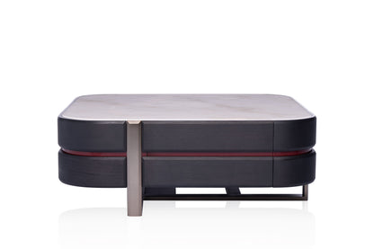 Royal White Jade Coffee Table with Antique Bronze Stainless Steel Base