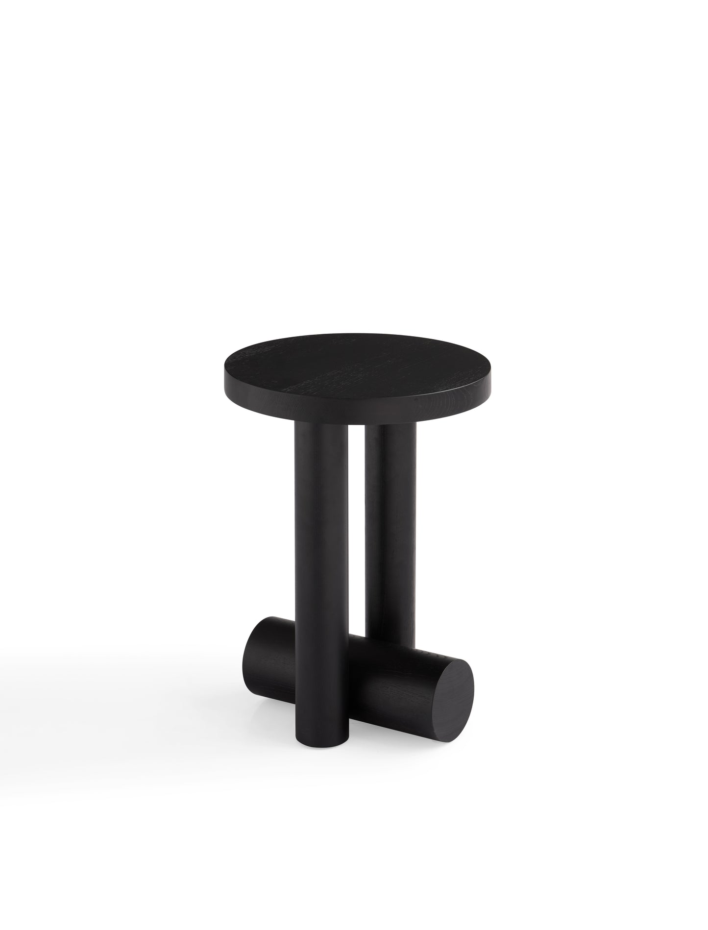 Sleek Black Matte Side Table with Ash Wood Base