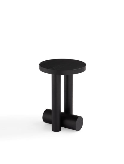 Sleek Black Matte Side Table with Ash Wood Base