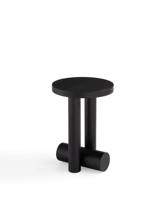 Sleek Black Matte Side Table with Ash Wood Base