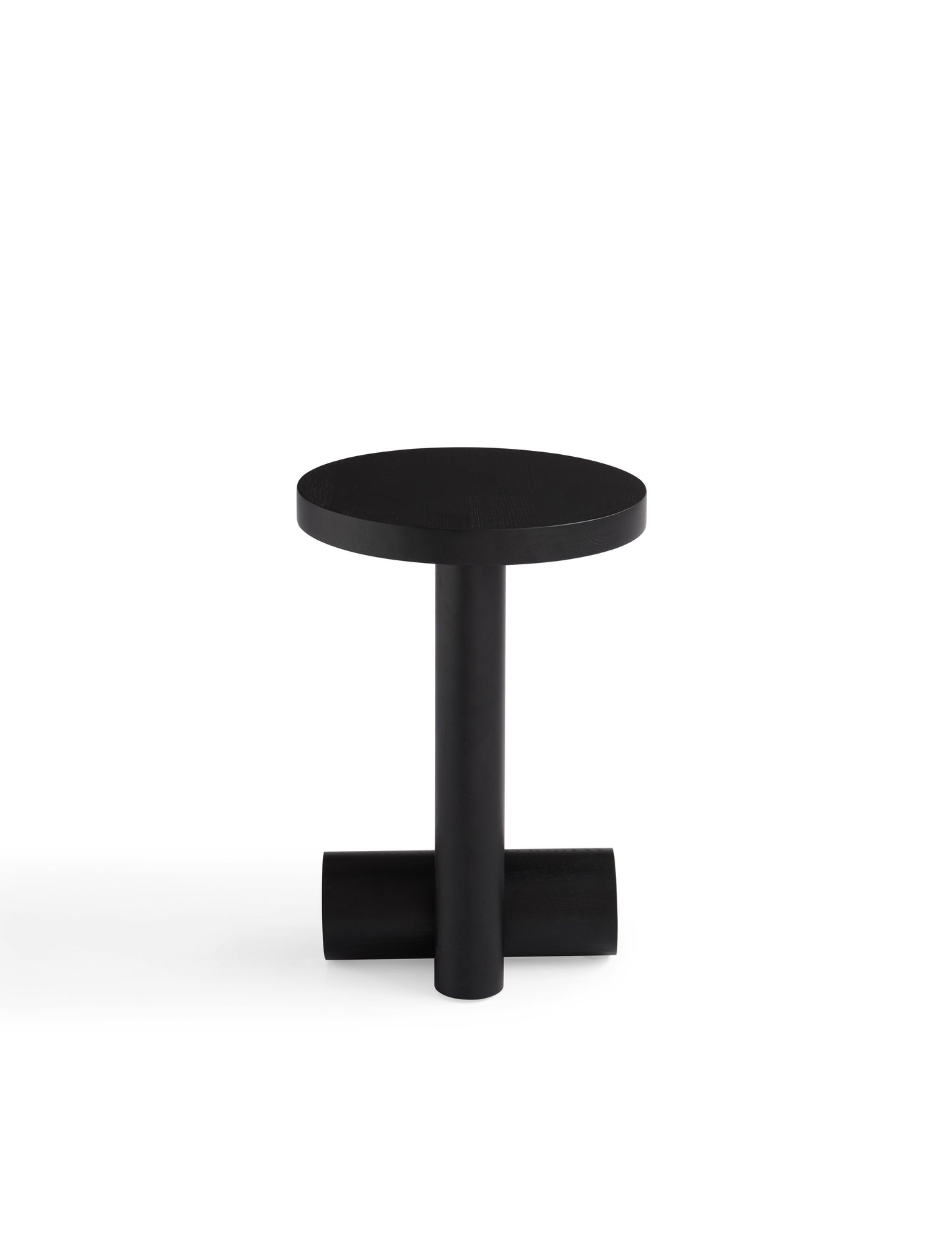 Sleek Black Matte Side Table with Ash Wood Base