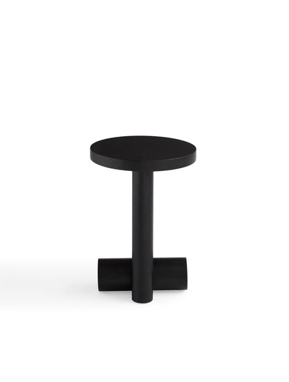 Sleek Black Matte Side Table with Ash Wood Base