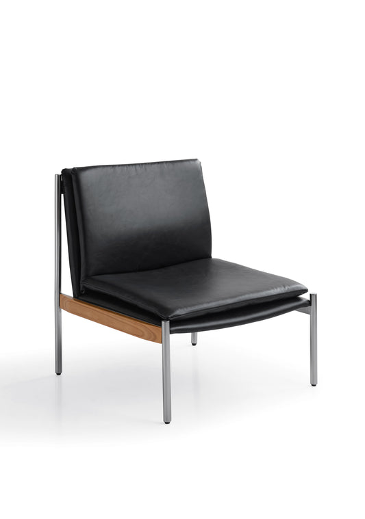 Sleek Stainless Steel and White Ash Wood Armchair